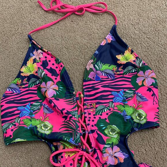 Shein Ladies Blue Floral Print Size L UNDERWIRED SWIMSUIT / Swimming Costume - Picture 4 of 7